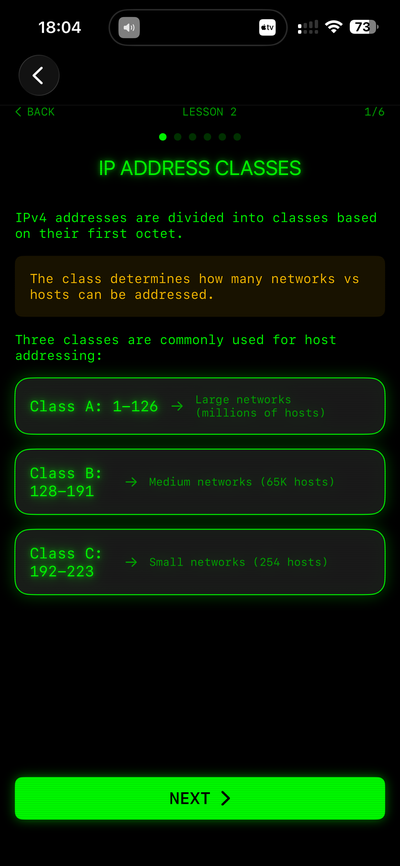 Octet Operator interactive lesson on IP Address Classes